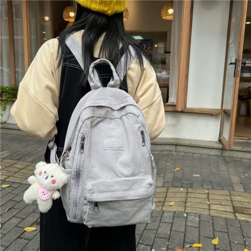 CHERSE Aesthetic Kawaii Backpack to school large capacity Lovely Aesthetic Student canvas Bookbags with accessories (Gray)