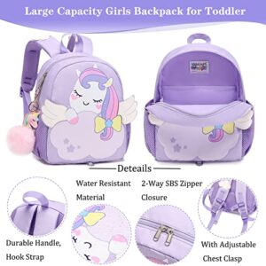 Toddler Backpack Cute Unicorn Little Kids Backpacks for Girls Preschool Backpack Kindergarten Bookbags With Chest Strap Anti-lost Safety Leash (Little Backpack-Purple) One Size