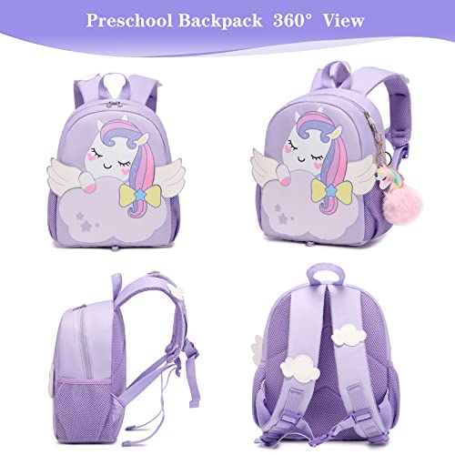 Toddler Backpack Cute Unicorn Little Kids Backpacks for Girls Preschool Backpack Kindergarten Bookbags With Chest Strap Anti-lost Safety Leash (Little Backpack-Purple) One Size