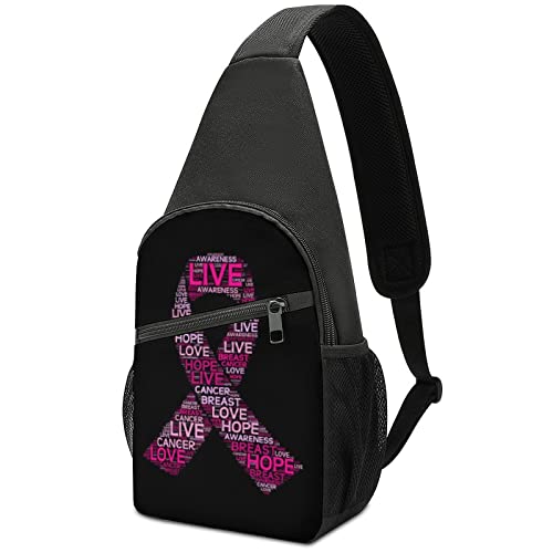 Breast Cancer Awareness Live Pink Ribbon Sling Crossbody Bag Small Travel Daypack Trendy Shoulder Backpack Cute Chest Bags for Men Women