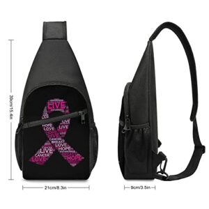 Breast Cancer Awareness Live Pink Ribbon Sling Crossbody Bag Small Travel Daypack Trendy Shoulder Backpack Cute Chest Bags for Men Women