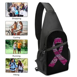 Breast Cancer Awareness Live Pink Ribbon Sling Crossbody Bag Small Travel Daypack Trendy Shoulder Backpack Cute Chest Bags for Men Women