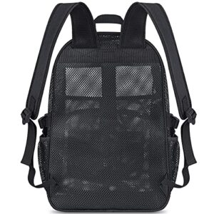 Heavy Duty Mesh Backpack for School, 30L Extra Large See Through Mesh Bookbag for Adults with Comfort Padded Straps for School, Beach, Swimming, Fitness, Sports(Black)