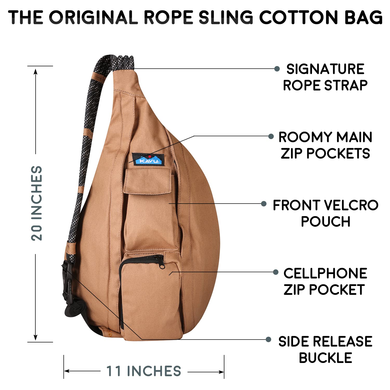 KAVU Rope Bag - Sling Pack for Hiking, Camping, and Commuting - Dune