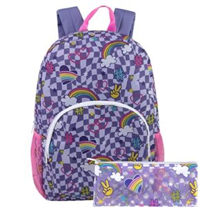 trail maker 17 inch backpack with side pockets backpack and pencil case set for women (vintage vibe emojis)