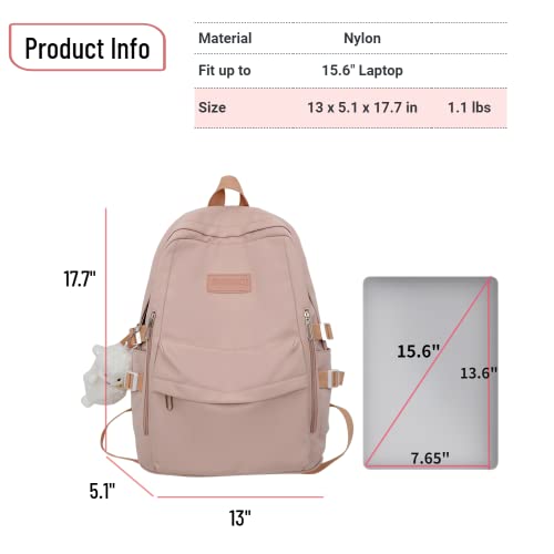 ENYNN Cute Backpack Aesthetic Backpack for Kawaii Girls Casual Travel College Back to School (Pink)