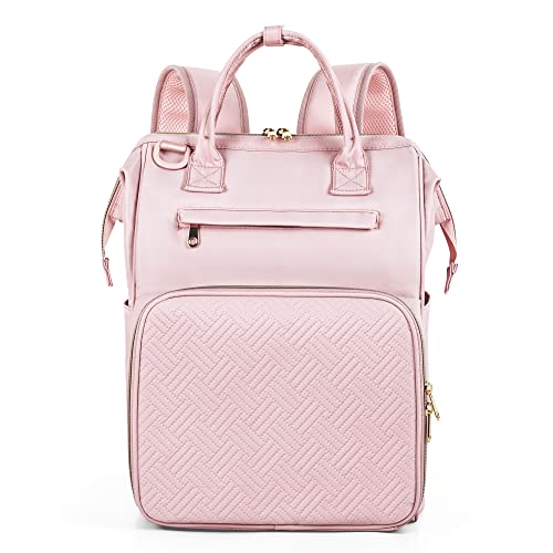 Fasrom Teacher Bag Backpack for Work Women with 14 Inches Laptop Compartment and Pockets for Teacher Supplies (Empty Bag Only, Patent Design), Pink