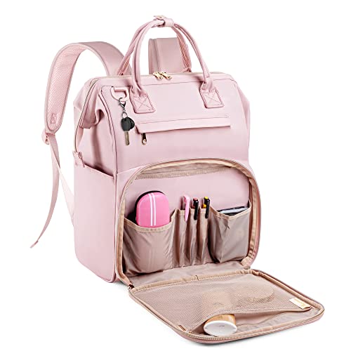 Fasrom Teacher Bag Backpack for Work Women with 14 Inches Laptop Compartment and Pockets for Teacher Supplies (Empty Bag Only, Patent Design), Pink