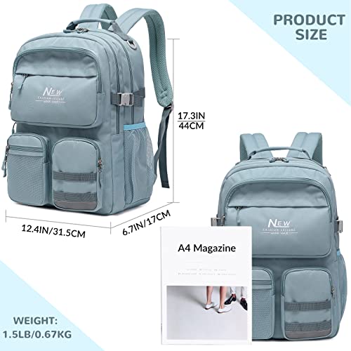 El-fmly Big School Backpack Bookbag for Teen Students, Multi Pockets Water Resistant Casual Daypack with 15.6 inch Laptop pocket for Travel (Grey Blue)