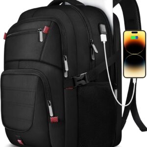 ZMMMA Extra Large Backpack, 50L Travel Backpack, 17 inch Laptop Backpack for Men, TSA Approved Heavy Duty Backpack with USB Charging Port, Anti Theft Backpack for Business Work College, Black