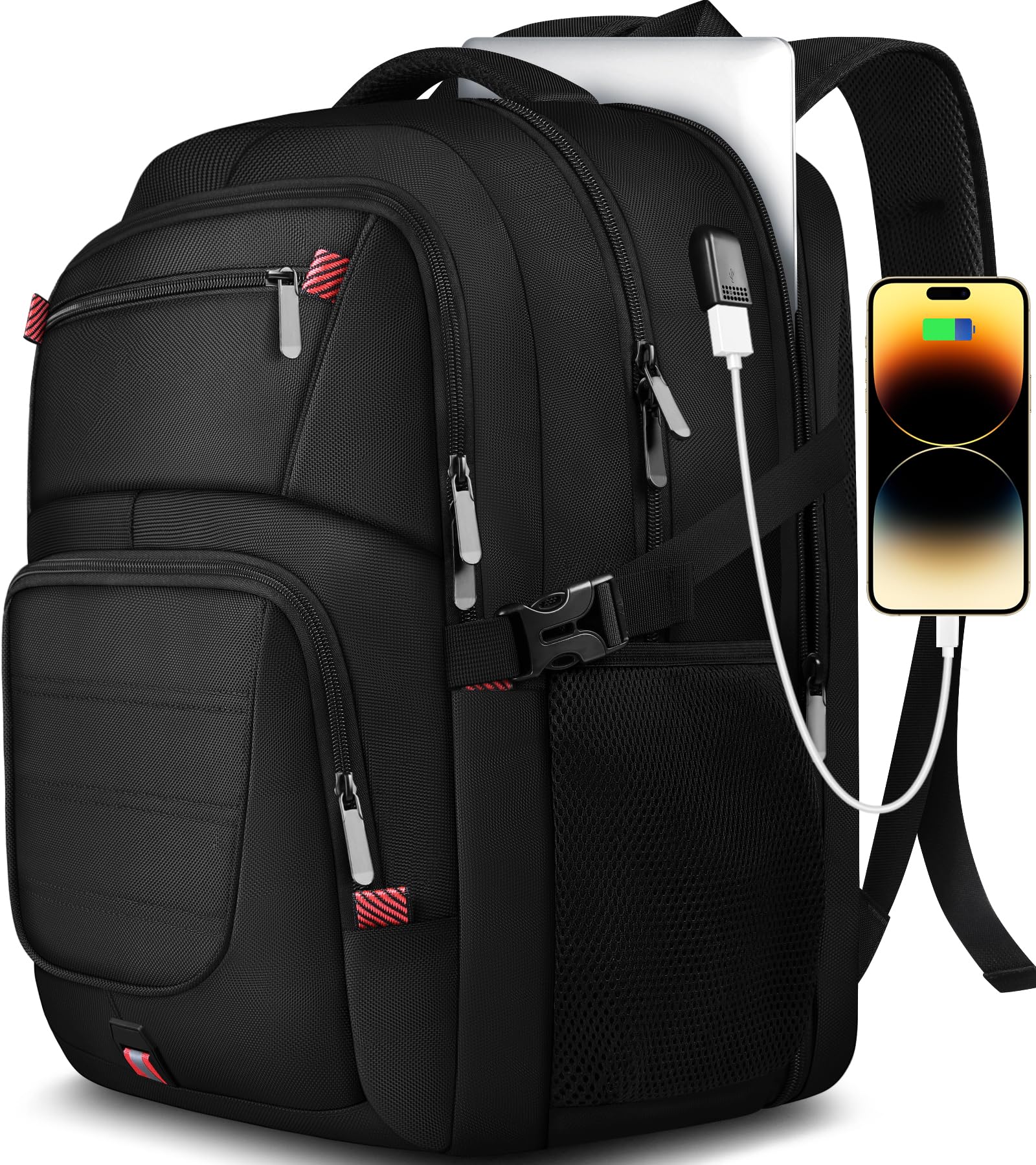 ZMMMA Extra Large Backpack, 50L Travel Backpack, 17 inch Laptop Backpack for Men, TSA Approved Heavy Duty Backpack with USB Charging Port, Anti Theft Backpack for Business Work College, Black