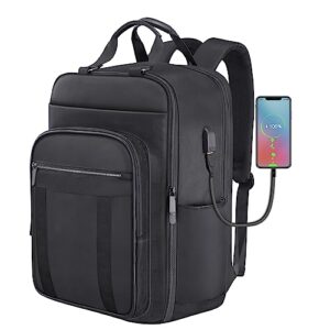 travel laptop backpack, 15.6'' personal item backpack, carry on travel bag for women men airline approved with usb port casual daypack, water resistant large capacity computer backpack for work, black