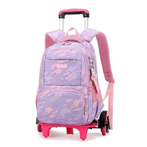 Rolling Backpack for Girls Elementary School Students with Wheels Bookbags Kids trolley Tie Rod Schoolbag Teens Travel Bag