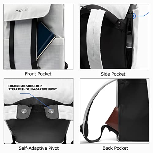 NIID NEO Stylish Shoulder Backpack for 15.6in Laptop Waterproof Multipurpose Magnetic Lock Travel Backpack for Men Women, White