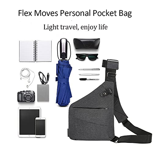 ZYGKJ Personal Flex Bag,Anti-thief Slim Sling Bag Personal Pocket Bag,Multipurpose Crossbody Backpack for Outdoor Travel (Grey Right Hand)