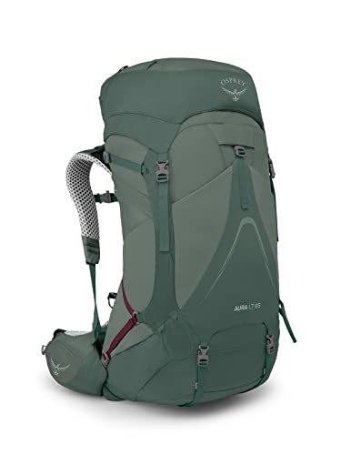 Osprey Aura AG LT 65L Women's Backpacking Backpack, Koseret/Darjeeling Spring Green, WM/L