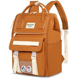 bevalsa laptop backpack 15.6 inch stylish college school bag/casual daypacks/work bags/travel backpack for women men for teens girls anti-theft (brown)