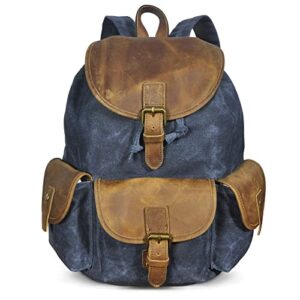 handadsume water resistant canvas + leather large travel back-pack rucksack knapsack laptop bag for men fb1170 (x-9950-blue)