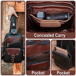 CENUNCO Genuine Leather Sling Bag for Men Capacity Crossbody Backpack Casual Motorcycle Chest Bag Anti-Theft Travel Purse (Black)