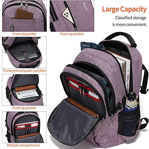 JIELV Travel Laptop Backpack,Laptops Backpack with USB Charging Port,Water Resistant Computer Bag for Men Women Fits 15.6 Inch Laptop and Notebook(Purple)