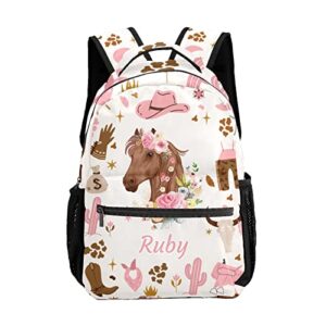 deven cowgirl wild floral horse personalized kids backpack for boy/girl teen primary school daypack travel bag bookbag
