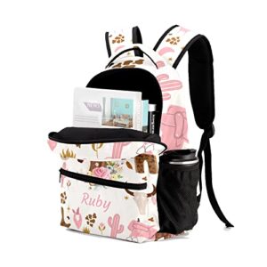 Deven Cowgirl Wild Floral Horse Personalized Kids Backpack for Boy/Girl Teen Primary School Daypack Travel Bag Bookbag