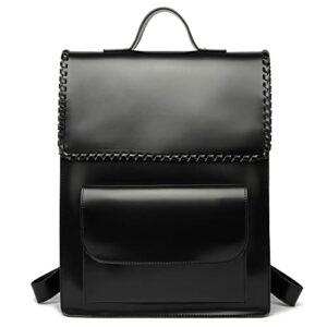 like dreams vegan leather fashion backpack vintage braided laptop bookbag for women men multipurpose shoulder travel bag (black)