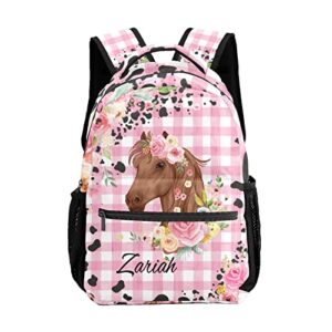 deven floral horse pink plaid personalized kids backpack for boy/girl teen primary school daypack travel bag bookbag
