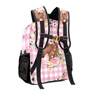 Deven Floral Horse Pink Plaid Personalized Kids Backpack for Boy/Girl Teen Primary School Daypack Travel Bag Bookbag