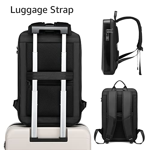 Refutuna Hard Shell Backpack for Men Women, 16 Inch TSA Lock Anti-Theft Waterproof Hardshell Laptop Backpack with USB Charging Port, Black