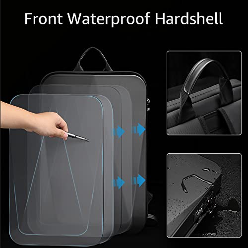 Refutuna Hard Shell Backpack for Men Women, 16 Inch TSA Lock Anti-Theft Waterproof Hardshell Laptop Backpack with USB Charging Port, Black