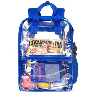 zlyert clear backpack, heavy duty transparent bookbag, large see through pvc backpacks for women and men - blue