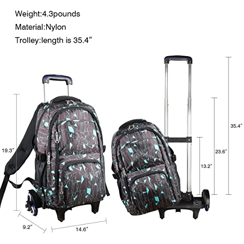 VILINKOU Rolling Backpack School Bag High-Capacity Backpack for Girl and Boy Rolling Trolley Bags Six Wheels Climbing Stairs (Black Blue Box)