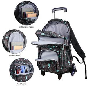 VILINKOU Rolling Backpack School Bag High-Capacity Backpack for Girl and Boy Rolling Trolley Bags Six Wheels Climbing Stairs (Black Blue Box)