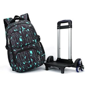 VILINKOU Rolling Backpack School Bag High-Capacity Backpack for Girl and Boy Rolling Trolley Bags Six Wheels Climbing Stairs (Black Blue Box)