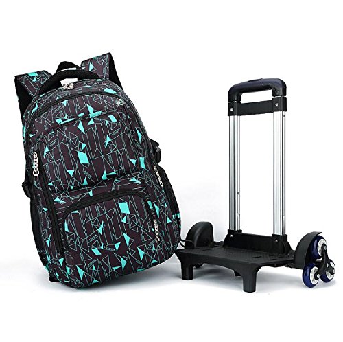 VILINKOU Rolling Backpack School Bag High-Capacity Backpack for Girl and Boy Rolling Trolley Bags Six Wheels Climbing Stairs (Black Blue Box)