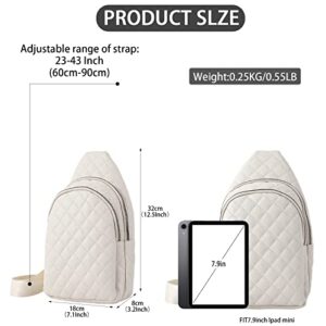 EMBRUNIOICE PU Leather Sling Bag for Women Quilted Crossbody Sling Backpack for Cycling Hiking Travel（Cream）