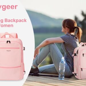 Carry On Backpack for Women, Cute Pink College backpack with USB Charging Port for 15.6inch Laptop, Flight Approved 35l Travel Backpack Casual Bag Luggage Gifts for Graduates Gym Weekend Hiking,Pink