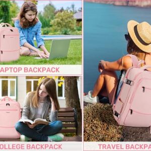 Carry On Backpack for Women, Cute Pink College backpack with USB Charging Port for 15.6inch Laptop, Flight Approved 35l Travel Backpack Casual Bag Luggage Gifts for Graduates Gym Weekend Hiking,Pink