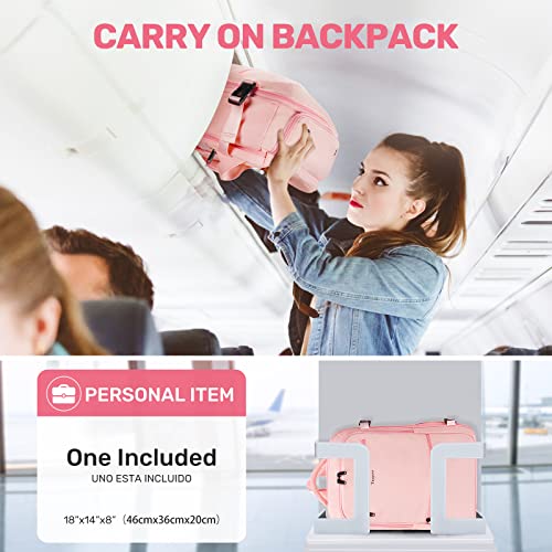 Carry On Backpack for Women, Cute Pink College backpack with USB Charging Port for 15.6inch Laptop, Flight Approved 35l Travel Backpack Casual Bag Luggage Gifts for Graduates Gym Weekend Hiking,Pink