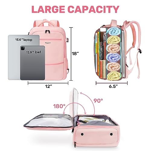 Carry On Backpack for Women, Cute Pink College backpack with USB Charging Port for 15.6inch Laptop, Flight Approved 35l Travel Backpack Casual Bag Luggage Gifts for Graduates Gym Weekend Hiking,Pink