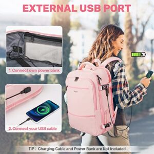 Carry On Backpack for Women, Cute Pink College backpack with USB Charging Port for 15.6inch Laptop, Flight Approved 35l Travel Backpack Casual Bag Luggage Gifts for Graduates Gym Weekend Hiking,Pink