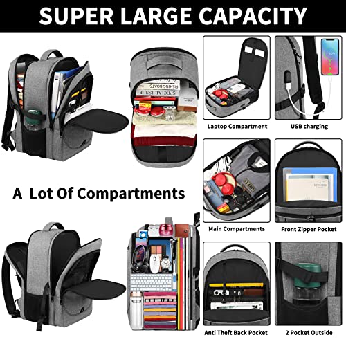 Laptop Backpack, large Capacity Carry on Backpack, Breathable and Comfortable Gift for Men Women, 17.3 Inch TSA Anti-theft Design Business Backpack (Grey)