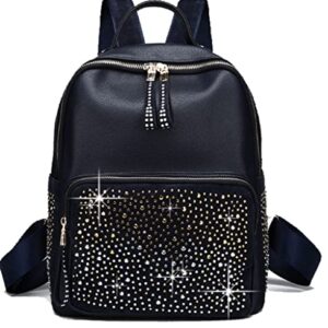 ZZFAB Rhinestone Backpack Faux Leather Black