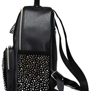 ZZFAB Rhinestone Backpack Faux Leather Black