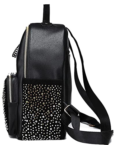 ZZFAB Rhinestone Backpack Faux Leather Black