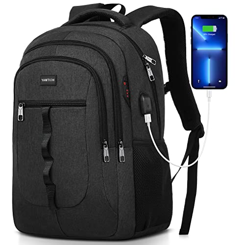 YAMTION Black Backpack for Men and Women,School Backpack Bookbag for Teen Boys and Girls Laptop Backpack with USB for Collge Work Business