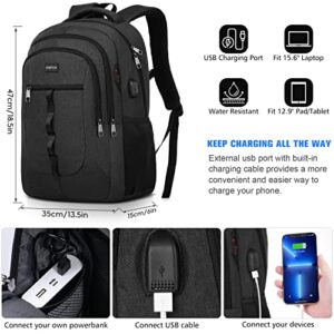 YAMTION Black Backpack for Men and Women,School Backpack Bookbag for Teen Boys and Girls Laptop Backpack with USB for Collge Work Business