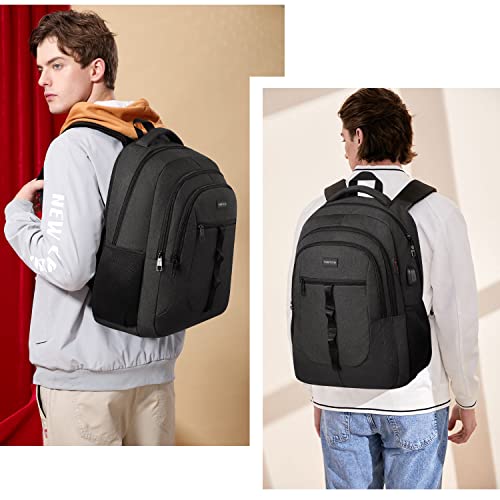 YAMTION Black Backpack for Men and Women,School Backpack Bookbag for Teen Boys and Girls Laptop Backpack with USB for Collge Work Business