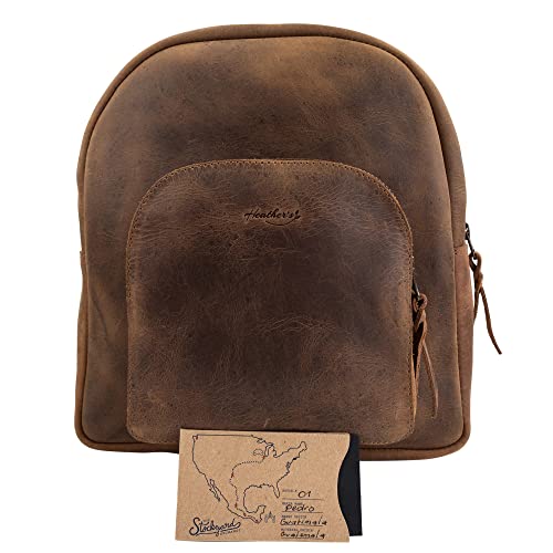 Heather's, Backpack Handmade from Full Grain Leather - Adjustable Straps - Carry, Organize and Store Notebooks, Make Up, Phone, Great for Travel - Bourbon Brown